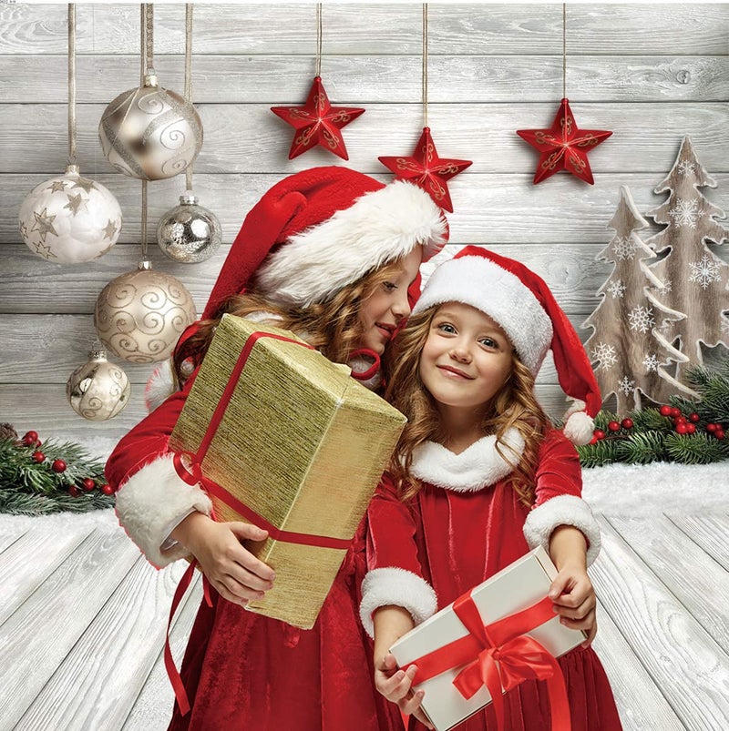 Dudaacvt 10x10ft Christmas Backdrop with Xmas Tree, Balls, White Wood Floor for Photography - Image 5